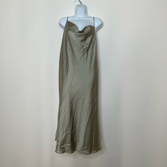 Show Me Your Mumu Verona Cowl Dress Moss Green Luxe Satin XXL Midi Bridesmaid - Picture 3 of 9